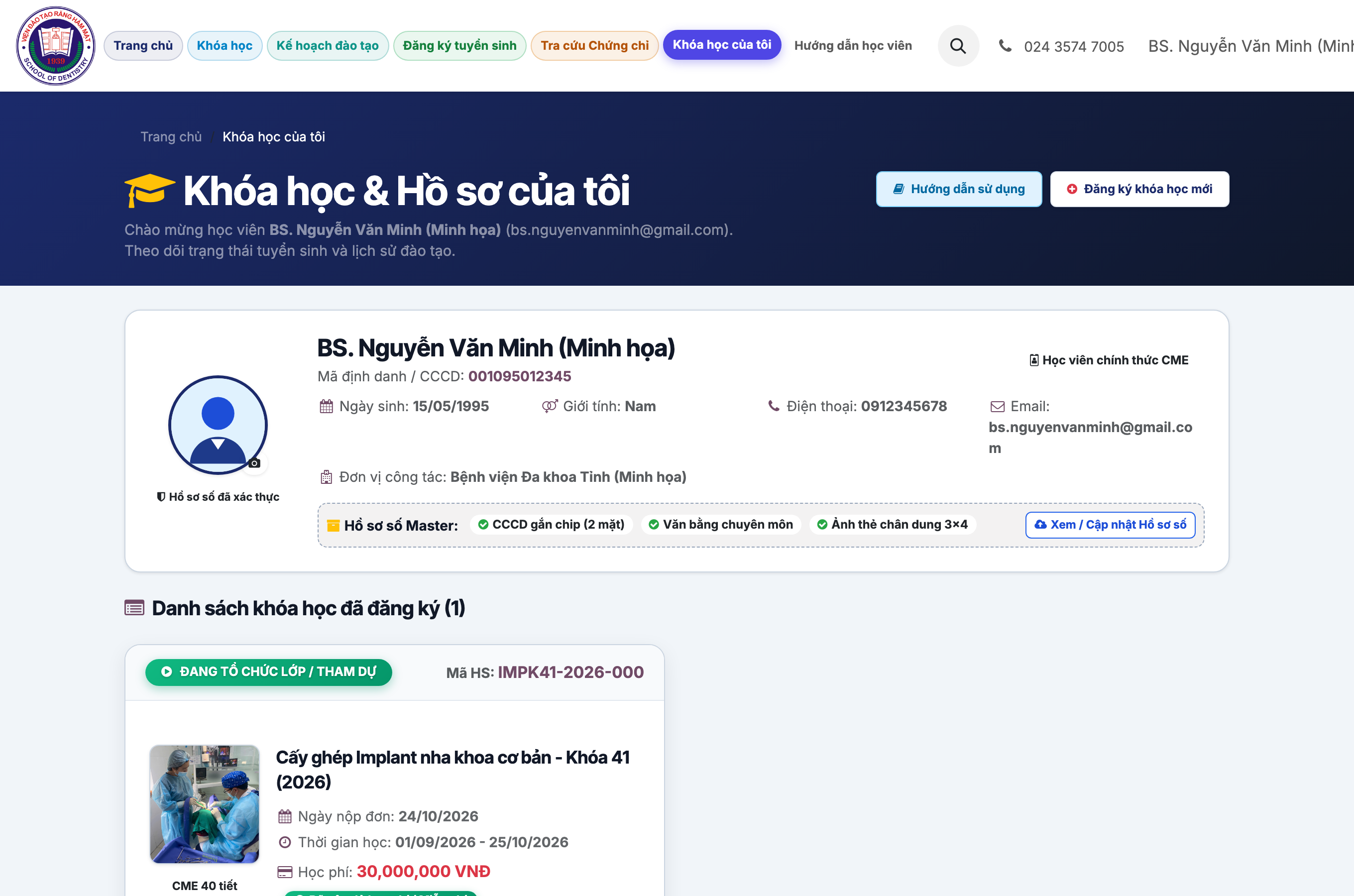 Giao diện Khóa học và Hồ sơ của tôi